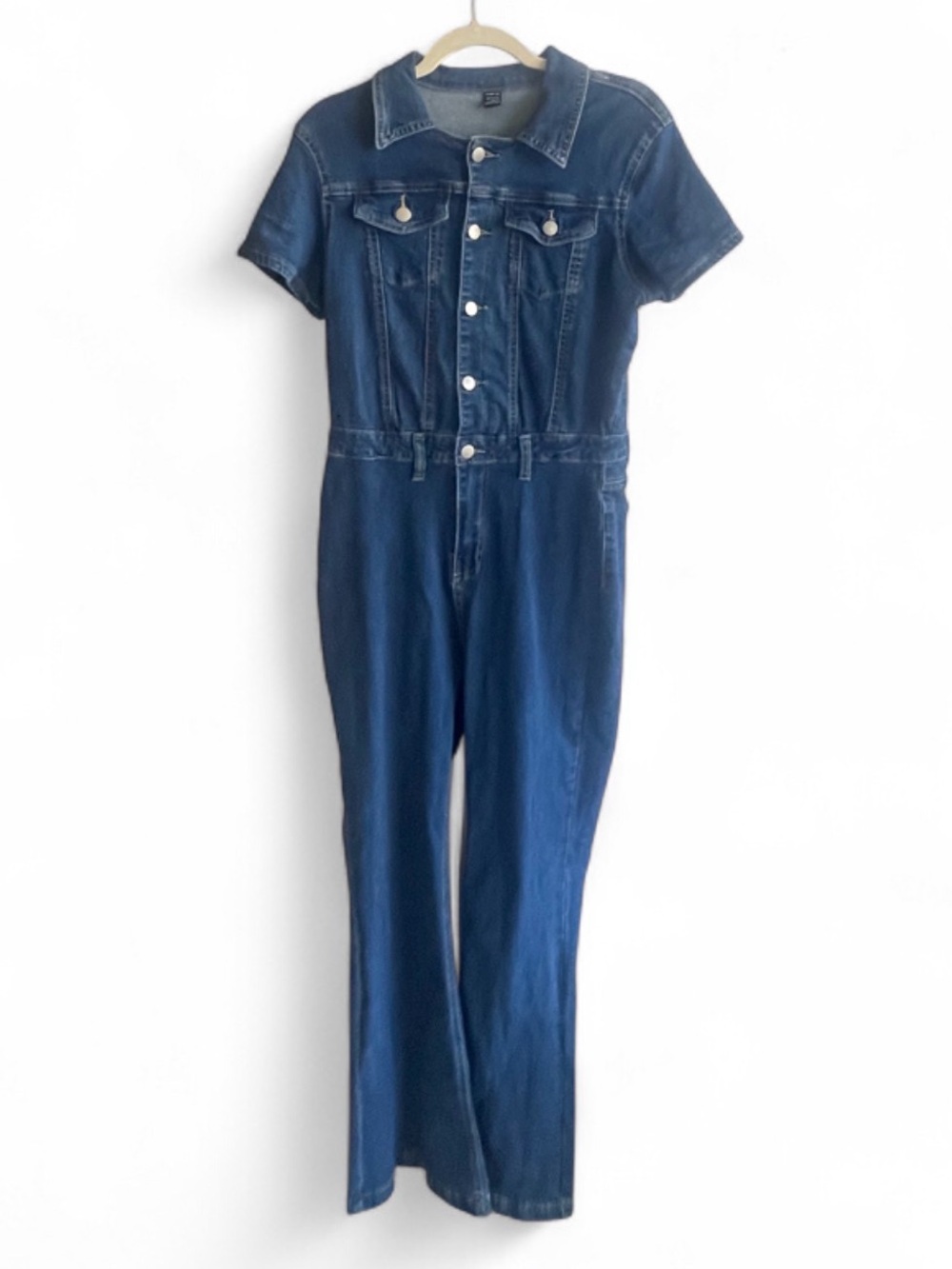 Dark Blue Denim Short Sleeve Jumpsuit Romper